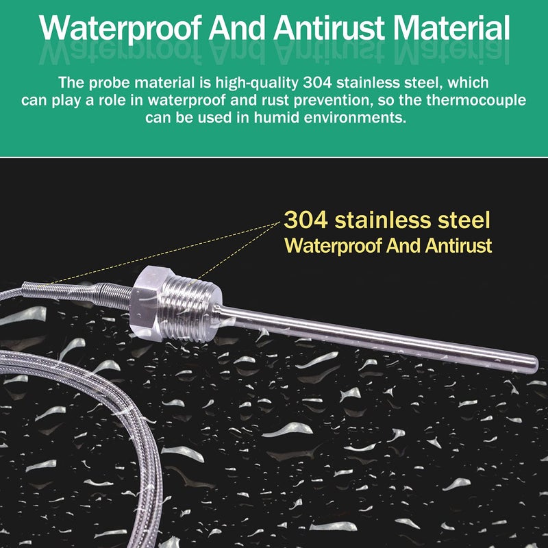 Twidec /2M NPT 1/2"inch (6X100MM) Pipe Thread Temperature Sensor Probe Two Wire Temperature Controller (0~600℃) 304 Stainless Steel K Type Thermocouple MT-205-1/2 - Image 3